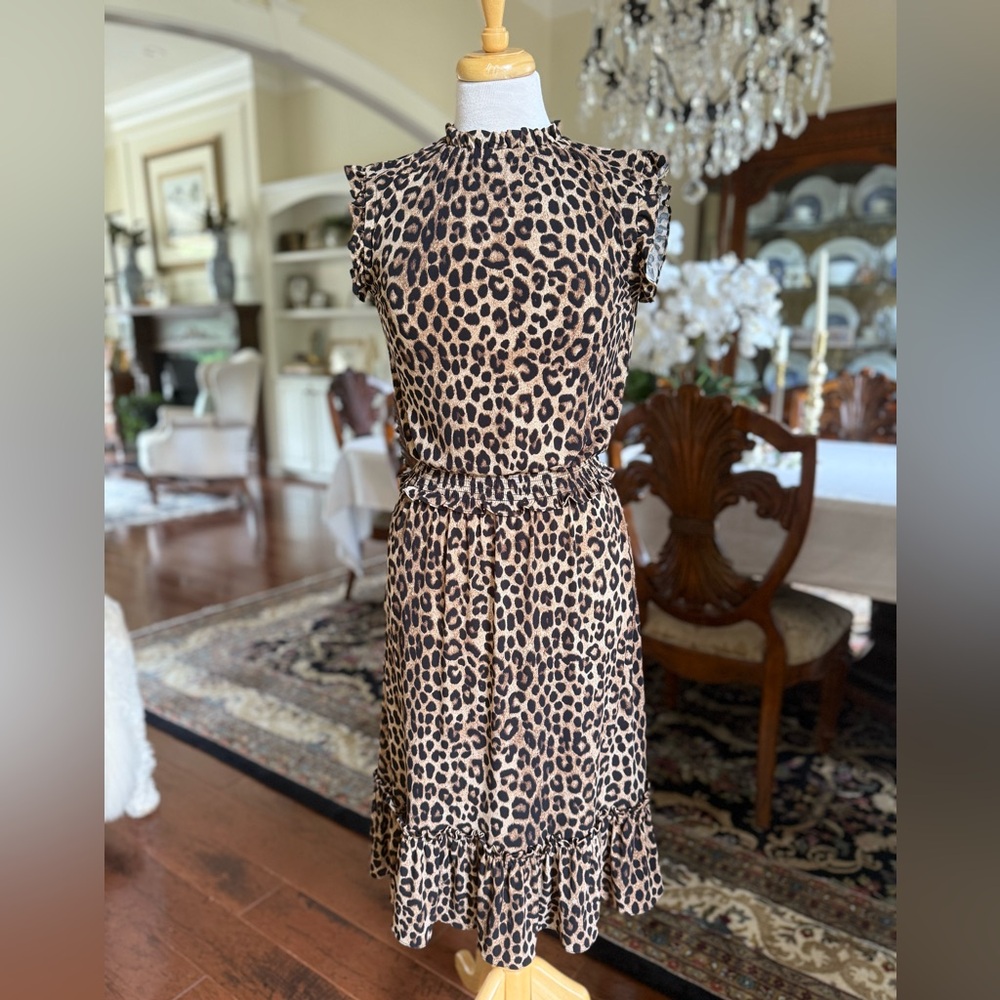 Leopard Print Ruffle Sleeve Dress